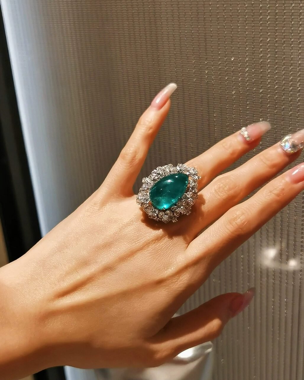 17ct Cabochon Colombian Emerald Ring - Floral Diamond Halo (GRS Certified)