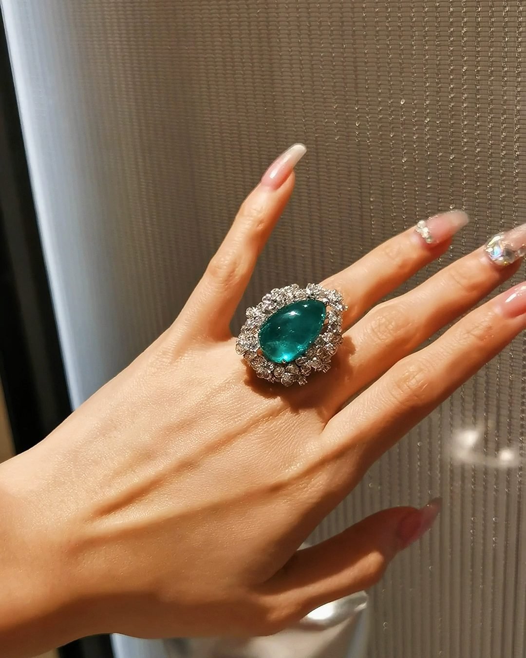 17ct Cabochon Colombian Emerald Ring - Floral Diamond Halo (GRS Certified)