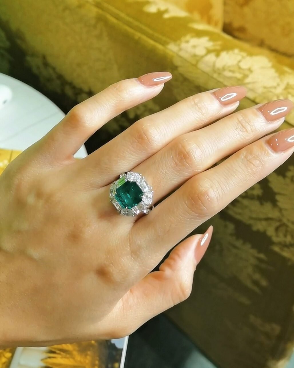 Vivid Green Zambian Emerald Ring - 3.57ct Glass Body (2.5ct Diamond Halo)