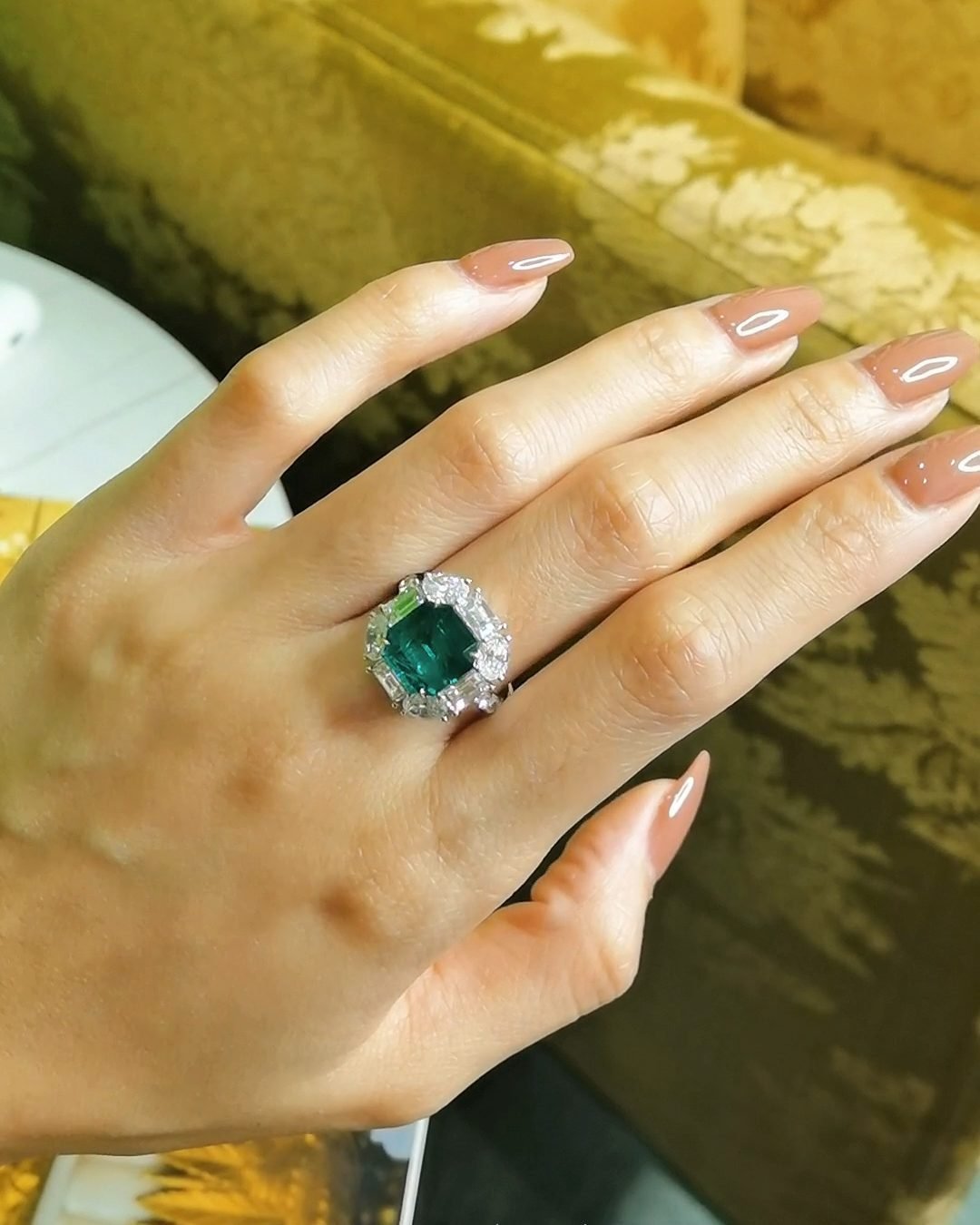 Vivid Green Zambian Emerald Ring - 3.57ct Glass Body (2.5ct Diamond Halo)