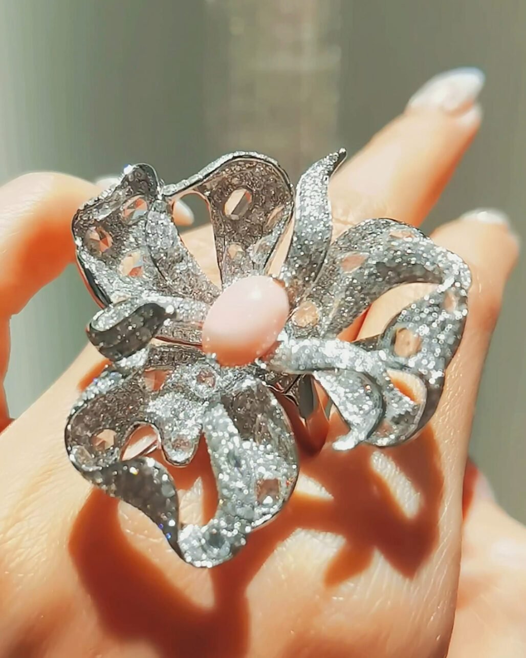 Conch Pearl Ring & Pendant - Hand Carved Wax Floral Design (High Jewelry)