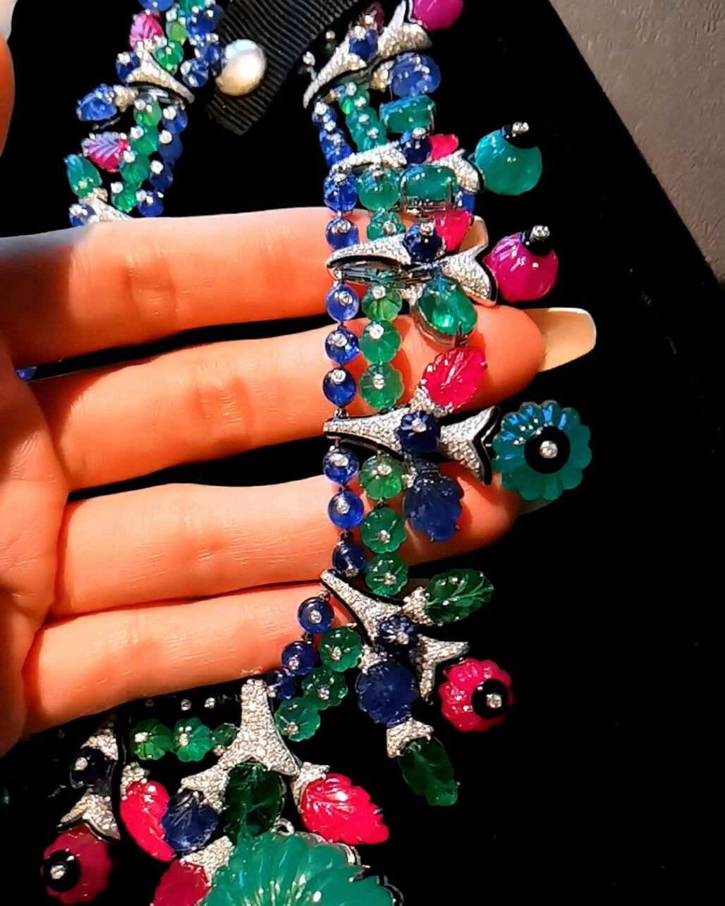 Tutti Frutti Style Necklace Set - Carved Emerald, Ruby & Sapphire (High Jewelry)
