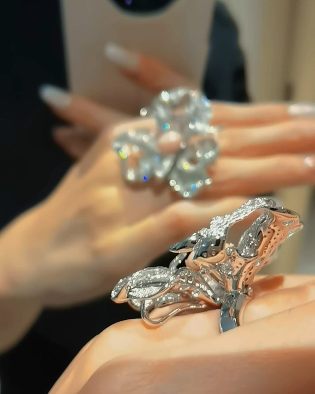 Conch Pearl Ring & Pendant - Hand Carved Wax Floral Design (High Jewelry)