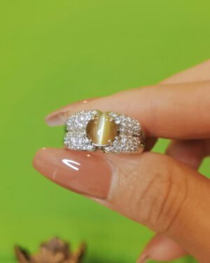Honey Gold Chrysoberyl Cat's Eye Ring PT900 Platinum