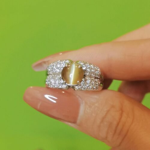 Honey Gold Chrysoberyl Cat's Eye Ring PT900 Platinum