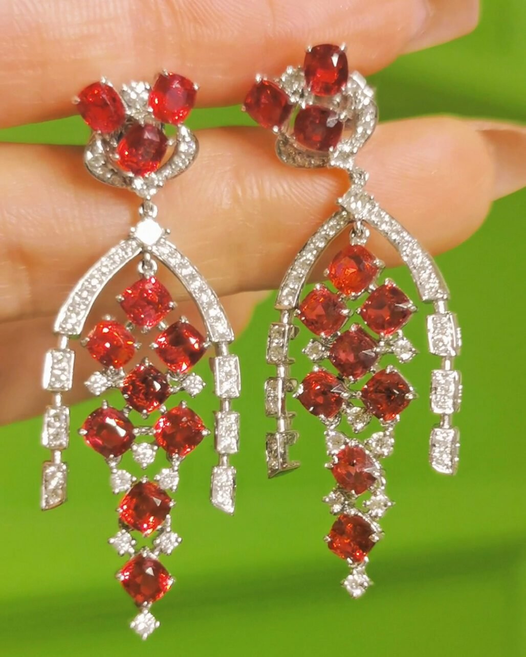 Jedi Spinel Chandelier Earrings - Neon Red & Diamond Tassel (High Jewelry)