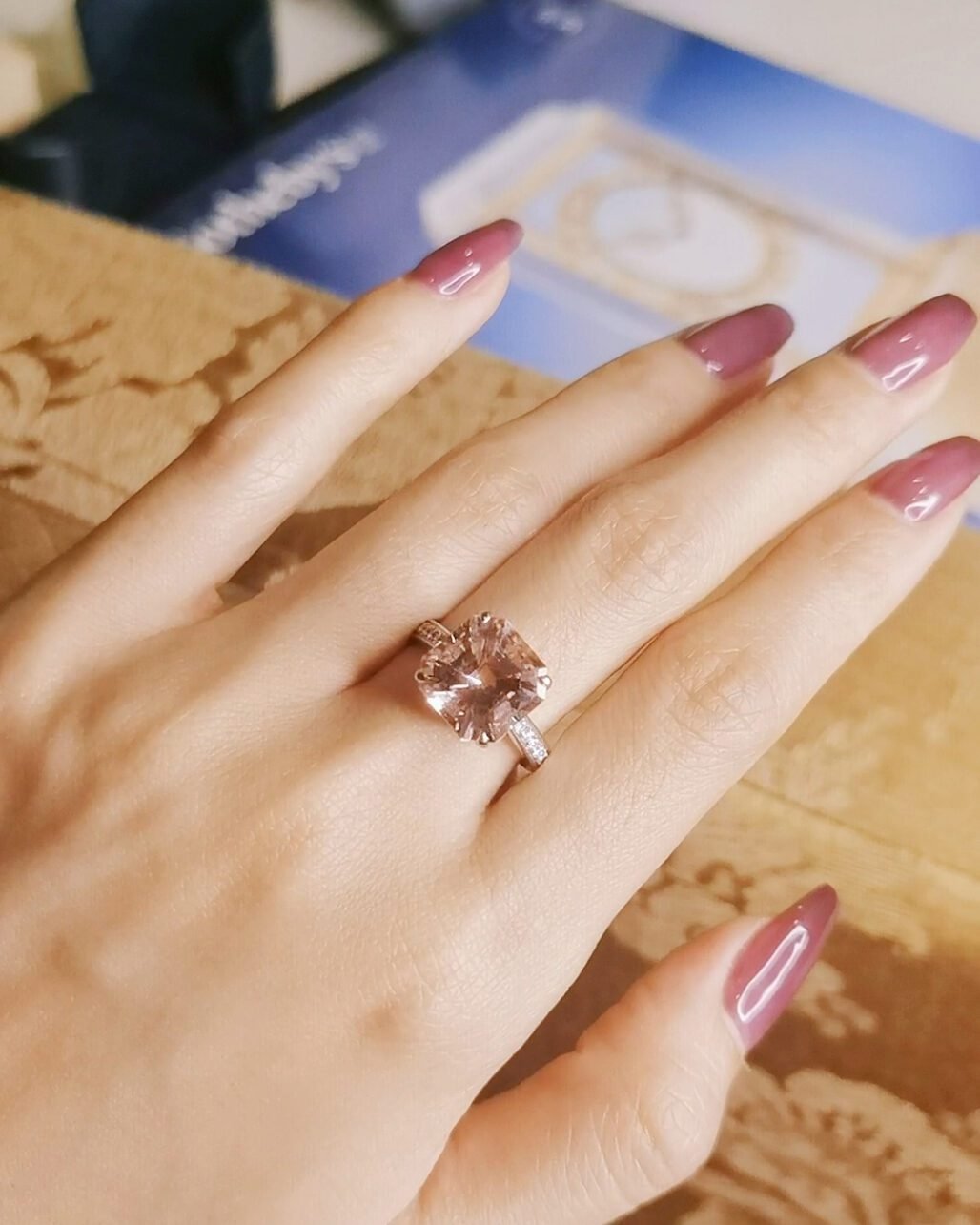 Pink Morganite Asscher Cut Ring - The "Sugar Cube" (Royal Cut 18k Gold)