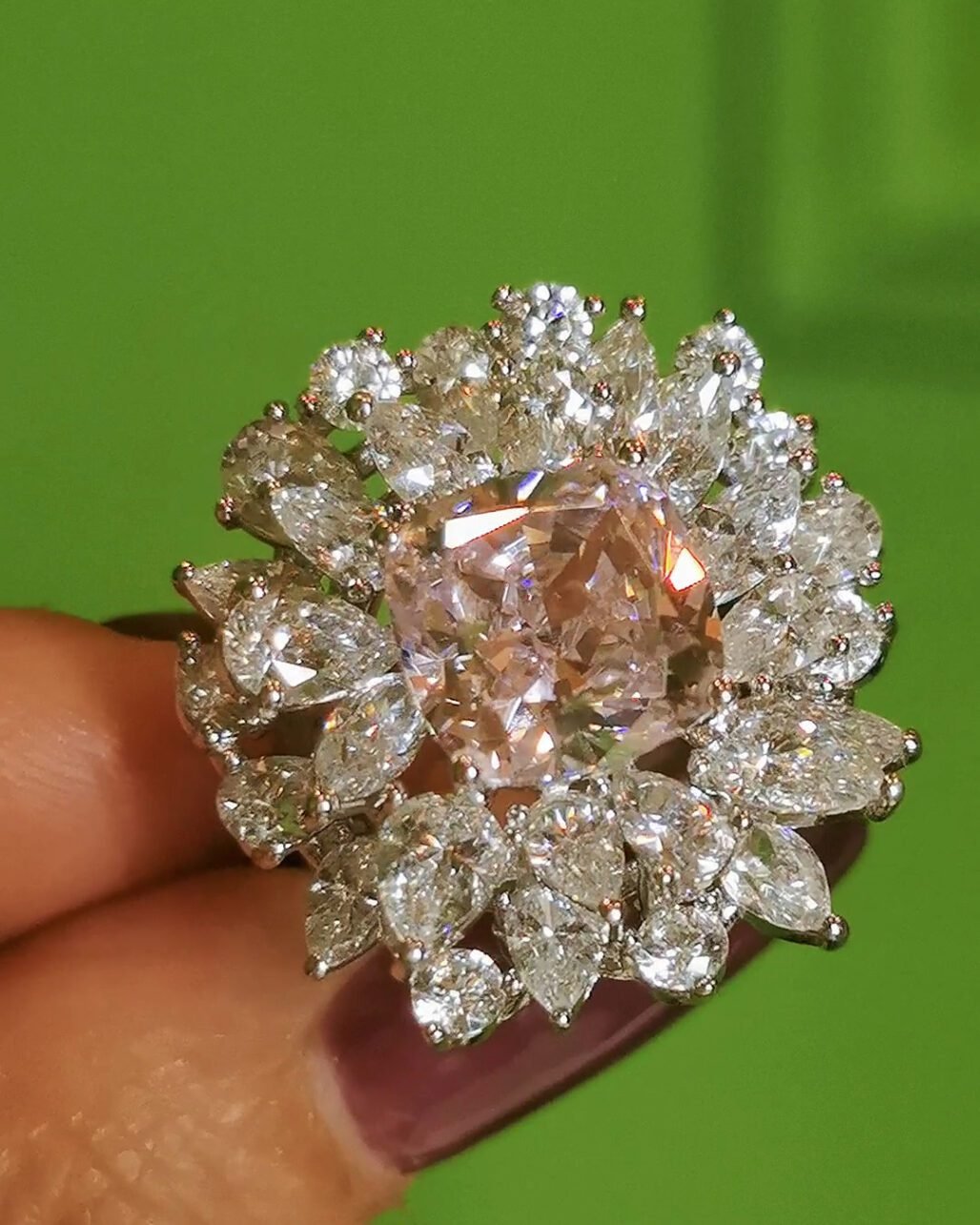 Pink Diamond Firework Ring - Cushion Cut High Carbon (Graff Style)