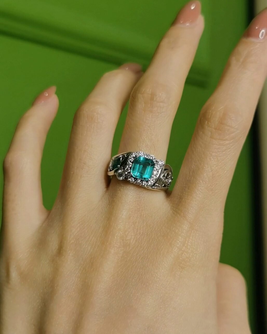 Asymmetrical Zambian Emerald Ring - Heavy Gold "Wave" Carving (Unisex Style)