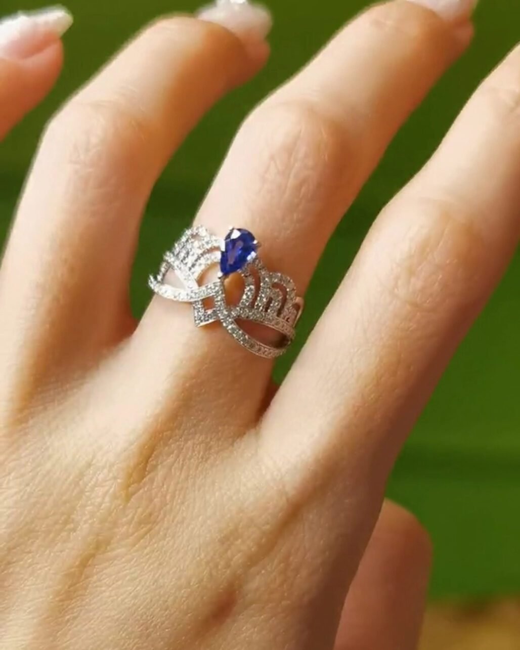 Josephine Sapphire Tiara Ring - 18k White Gold (Pear Cut)