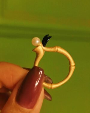 Indigo Gold Bamboo Ring German Craftsmanship Pearl