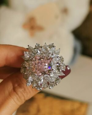 Pink Diamond Firework Ring - Cushion Cut High Carbon (Graff Style)