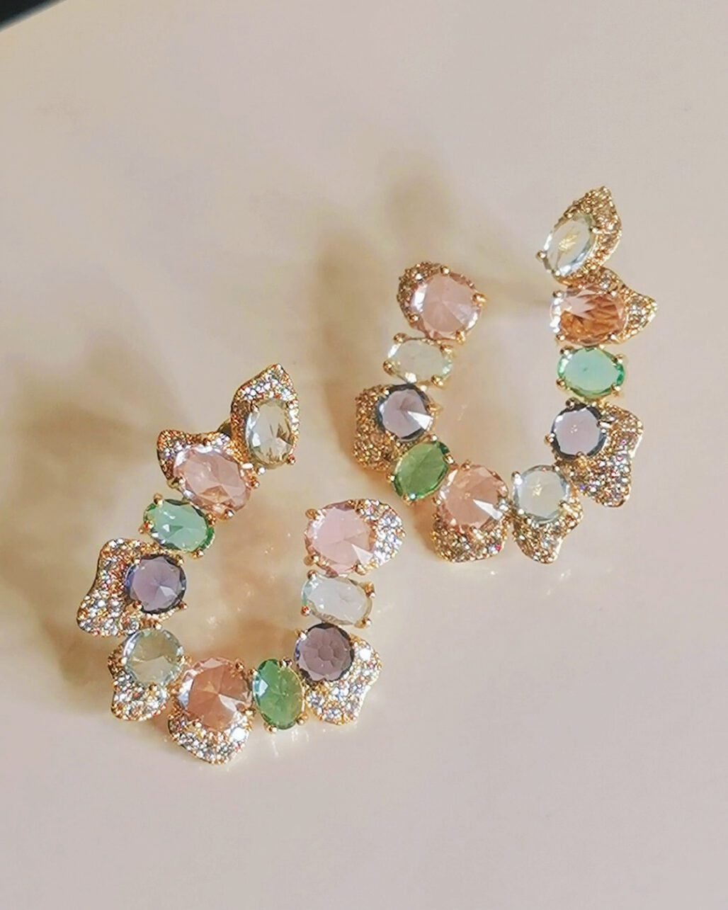 Reverse Set Swarovski Crystal Earrings - Art Nouveau Multicolor (Two-Tone Gold)