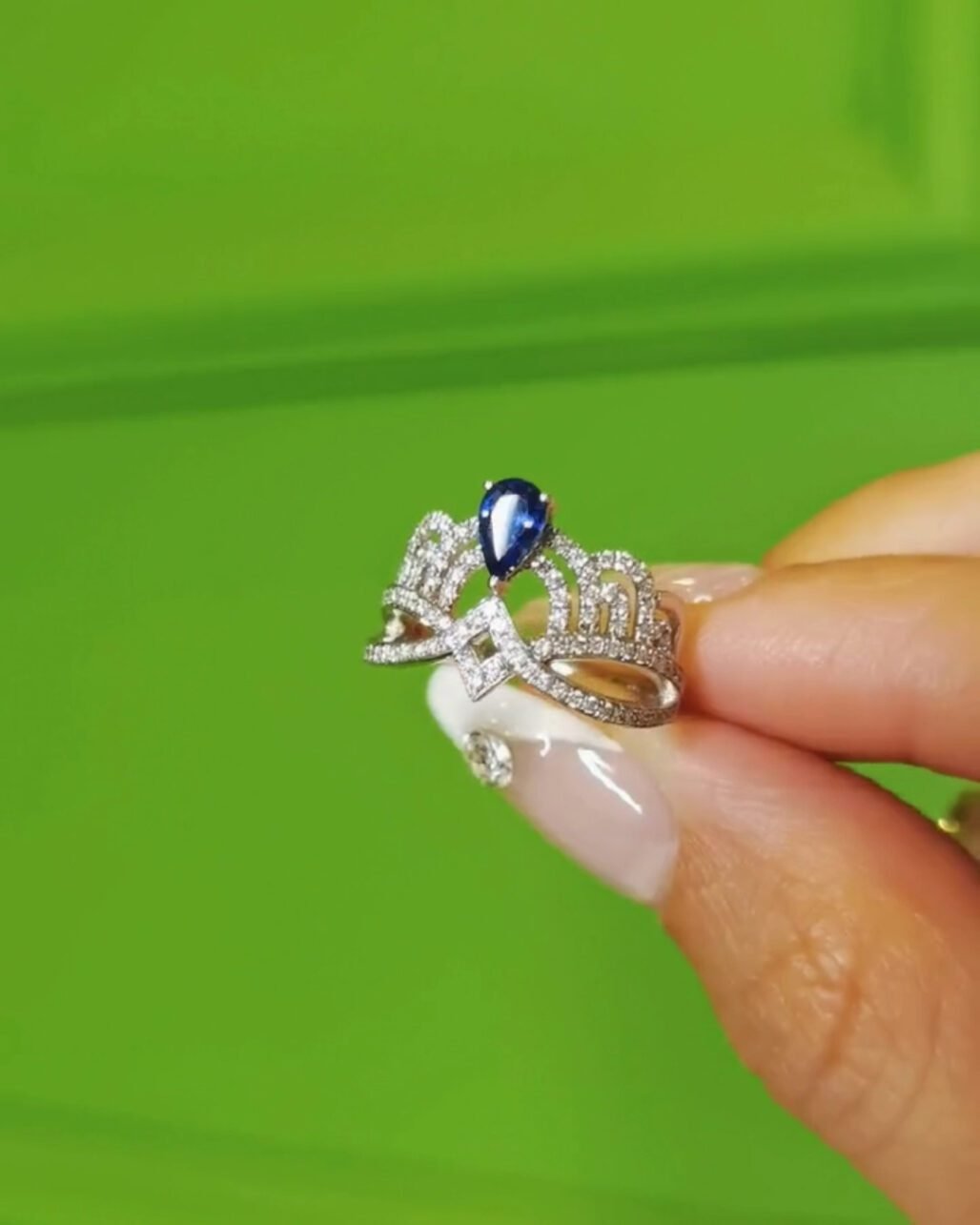Josephine Sapphire Tiara Ring - 18k White Gold (Pear Cut)