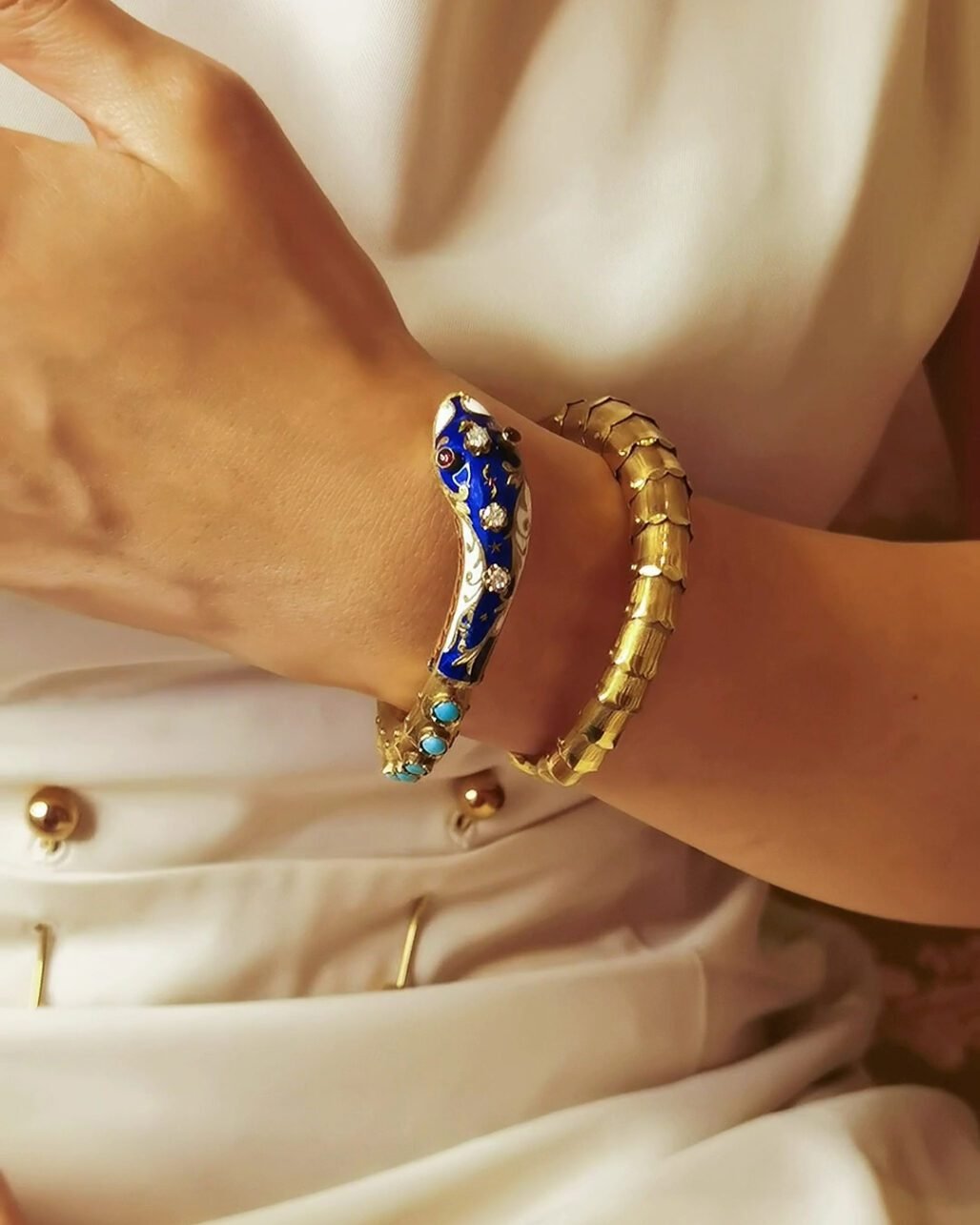 Victorian Snake Bracelet - Royal Serpent 18K Gold Bangle