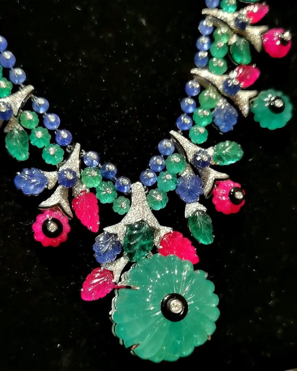 Tutti Frutti Style Necklace Set - Carved Emerald, Ruby & Sapphire (High Jewelry)