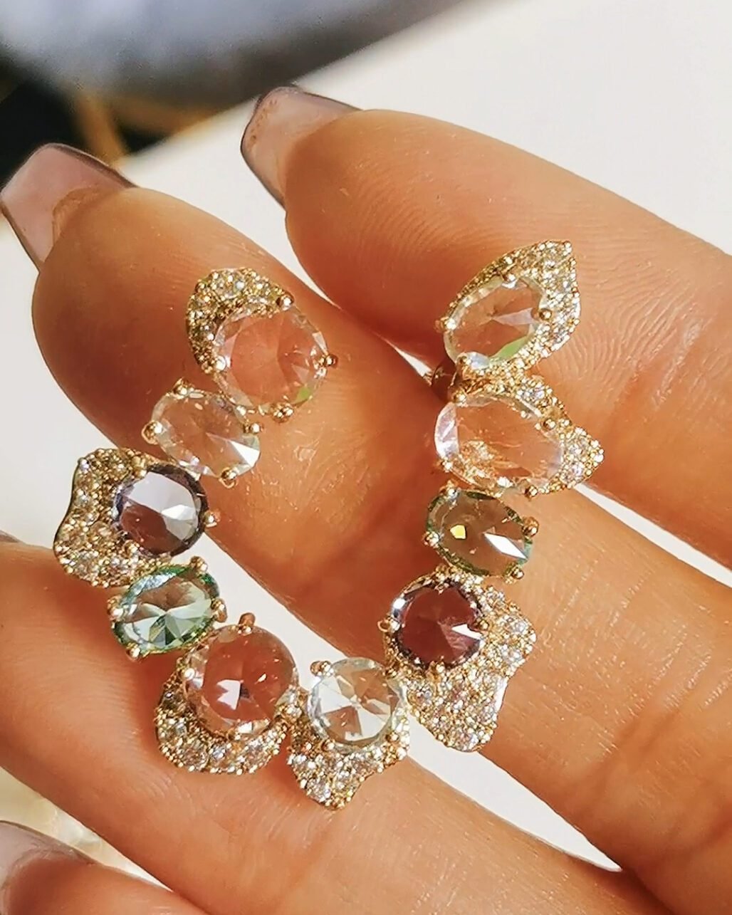 Reverse Set Swarovski Crystal Earrings - Art Nouveau Multicolor (Two-Tone Gold)