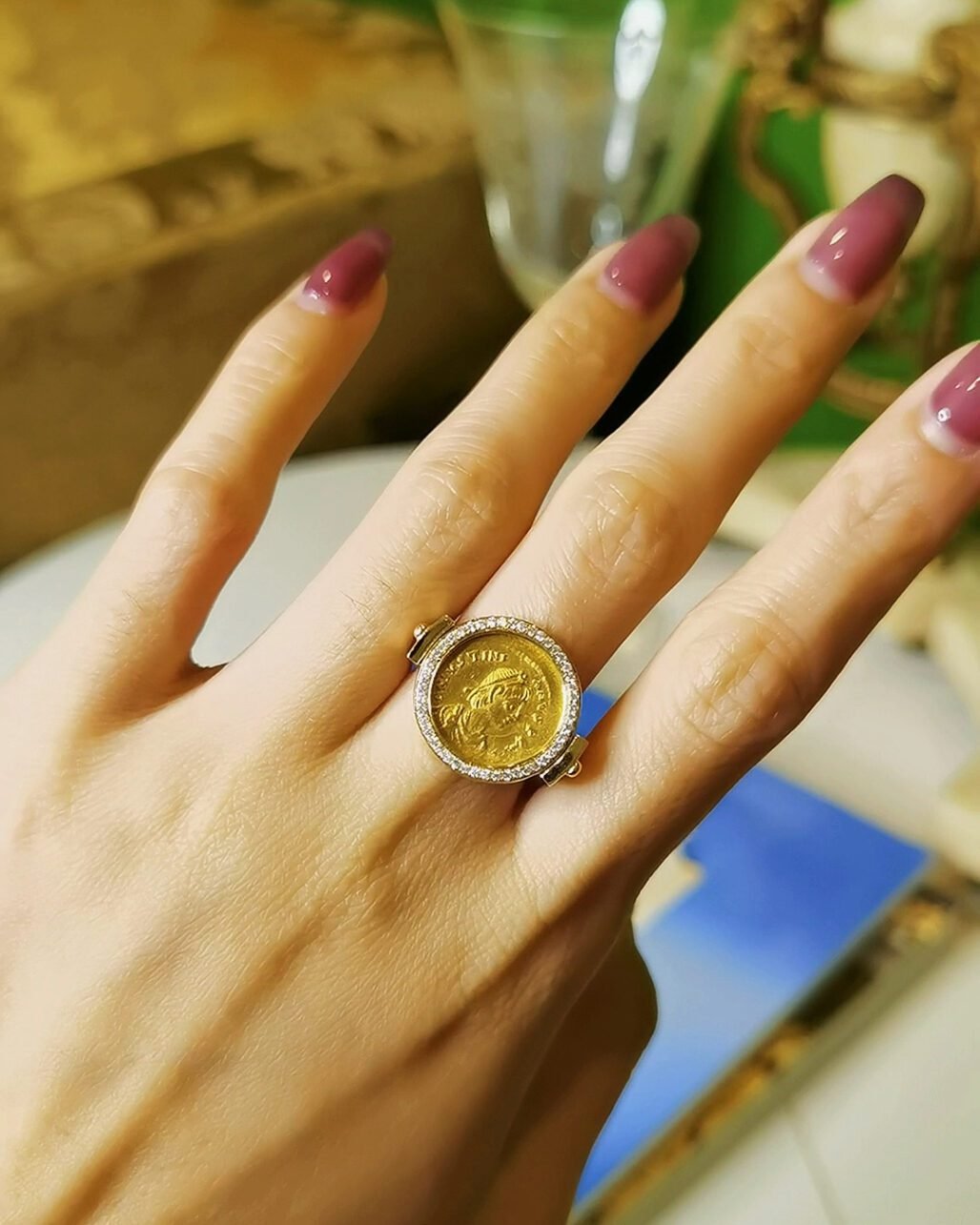 Authentic Ancient Greek Coin Ring - Thrace Lion 400 BC (18k Gold Swivel & Ruby)