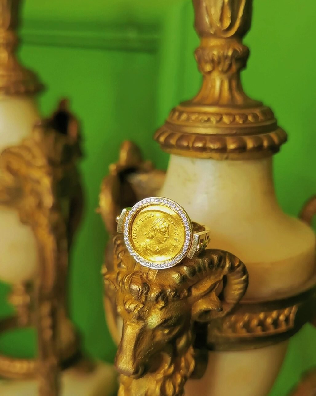 Authentic Ancient Greek Coin Ring - Thrace Lion 400 BC (18k Gold Swivel & Ruby)