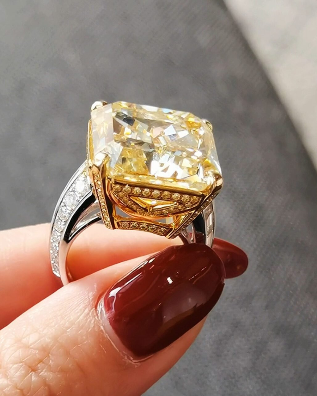 33.3ct Canary Yellow Diamond Ring - Fancy Vivid Radiant Cut (The Legend)
