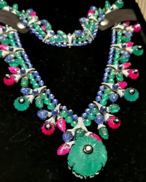 Tutti Frutti Style Necklace Set - Carved Emerald, Ruby & Sapphire (High Jewelry)