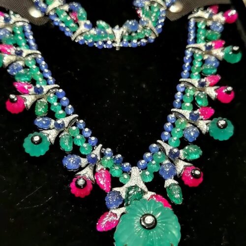 tutti-frutti-necklace Tutti Frutti Style Necklace Set - Carved Emerald, Ruby & Sapphire (High Jewelry)