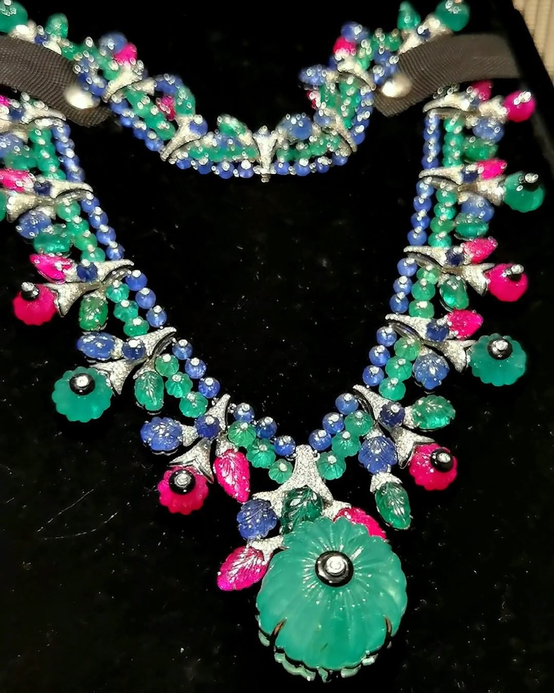 Tutti Frutti Style Necklace Set - Carved Emerald, Ruby & Sapphire (High Jewelry)
