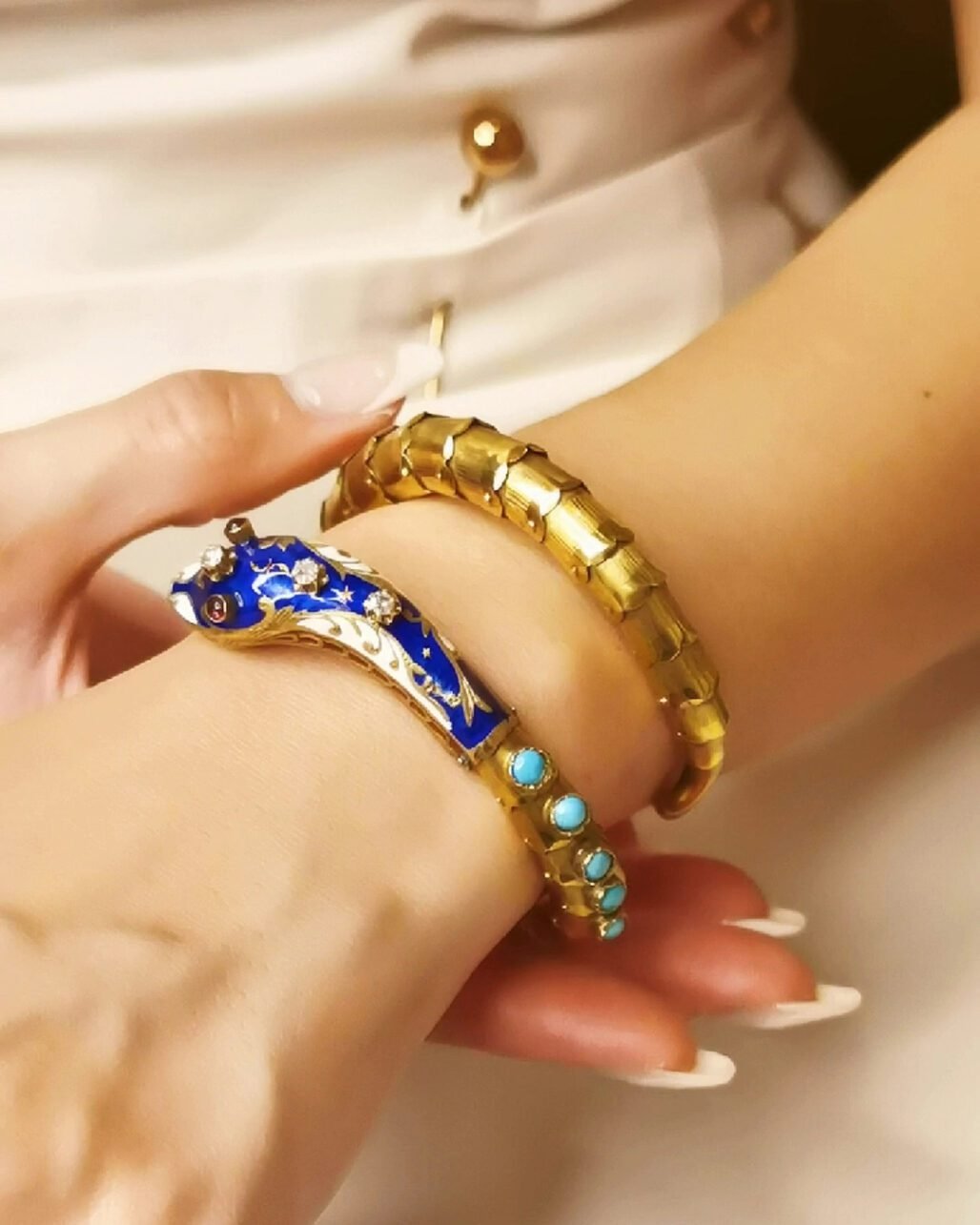 Victorian Snake Bracelet - Royal Serpent 18K Gold Bangle