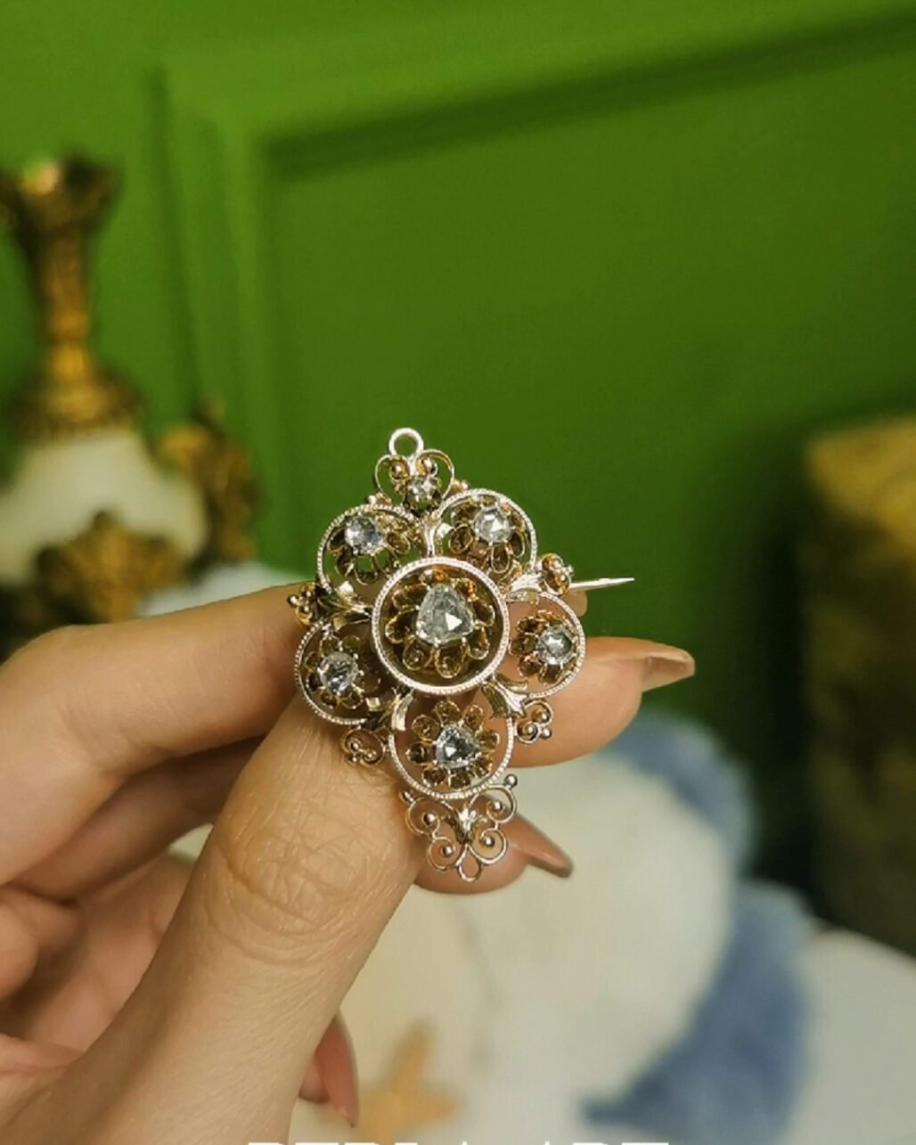 Victorian Rose Cut Diamond Brooch Floral Design 1850s