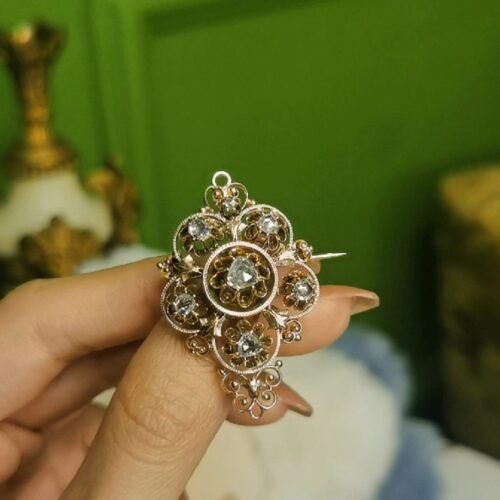 Victorian Rose Cut Diamond Brooch Floral Design 1850s