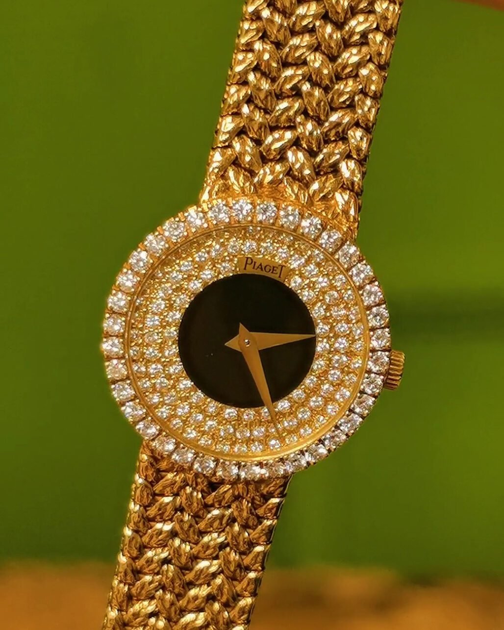 Vintage Piaget 18k Gold Watch Diamond Woven Bracelet