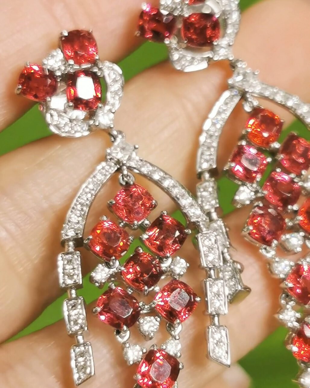 Jedi Spinel Chandelier Earrings - Neon Red & Diamond Tassel (High Jewelry)