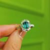 Zambian Emerald Ring Vivid Green Rose Cut Diamond Halo