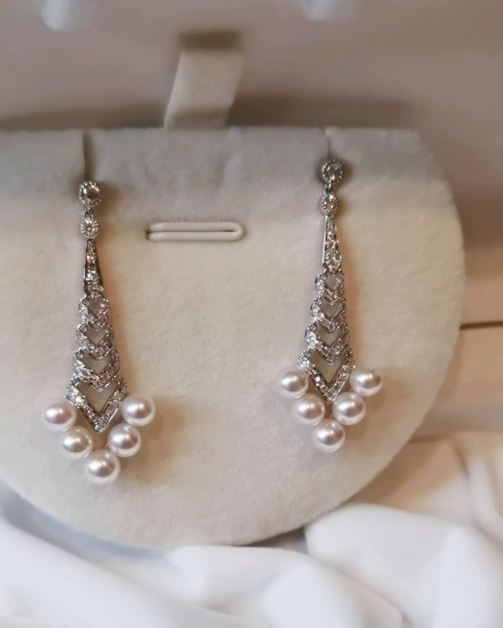 Art Deco Pearl Earrings - 18K White Gold Akoya Diamond Drops