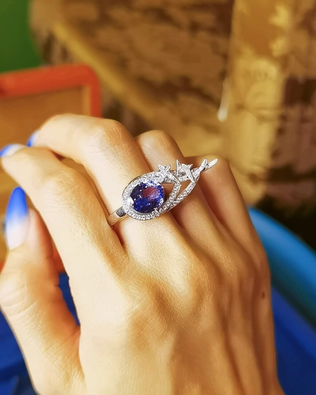 Tanzanite Shooting Star Ring - 4ct Blue-Violet Galactic Treasure