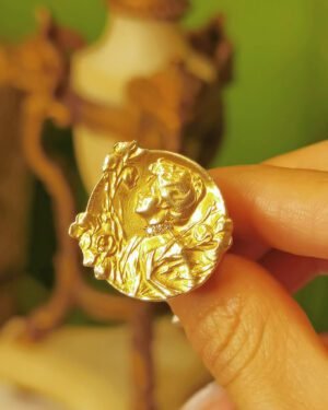 art-nouveau-goddess-ring-1 Art Nouveau Goddess Ring - 18K Gold Iris Flower and Mucha Style