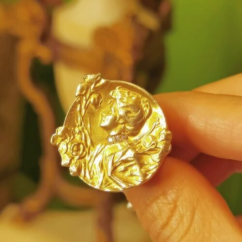 art-nouveau-goddess-ring-1 Art Nouveau Goddess Ring - 18K Gold Iris Flower and Mucha Style