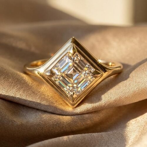 Asscher Cut Mirror Ring - 2.5ct Geometric 18K Gold Vermeil