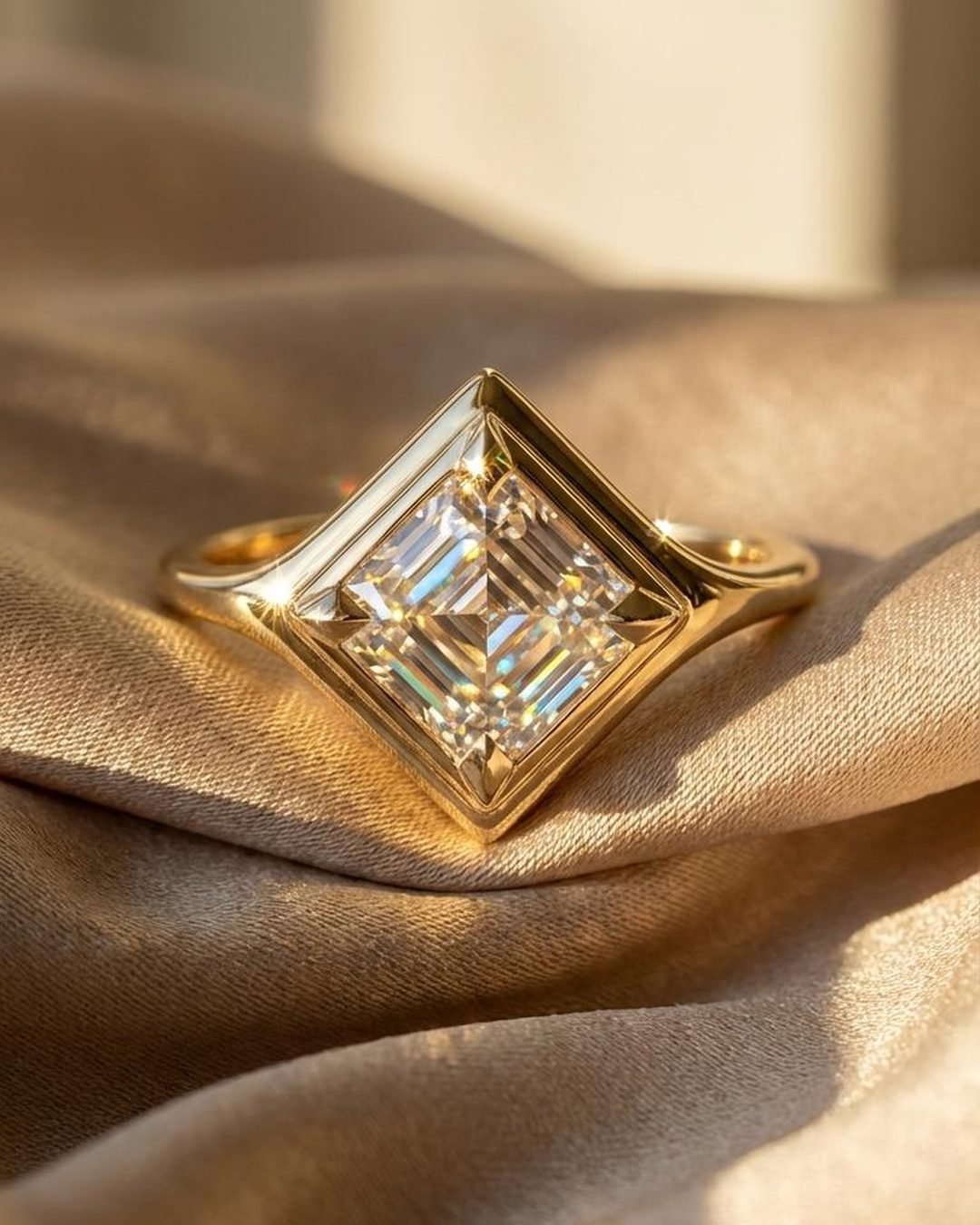 Asscher Cut Mirror Ring - 2.5ct Geometric 18K Gold Vermeil