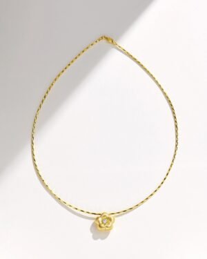 Brushed Gold Flower Necklace - Detachable Ag925 Petal Collar