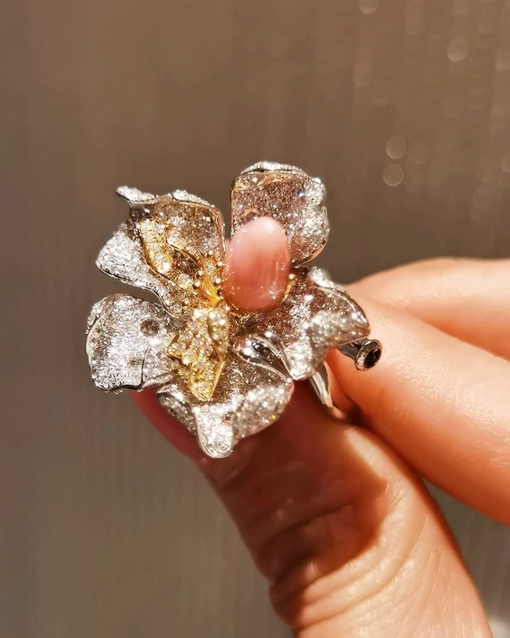 Conch Pearl Flower Ring - Hand-Carved Wax Rare Pink Flame