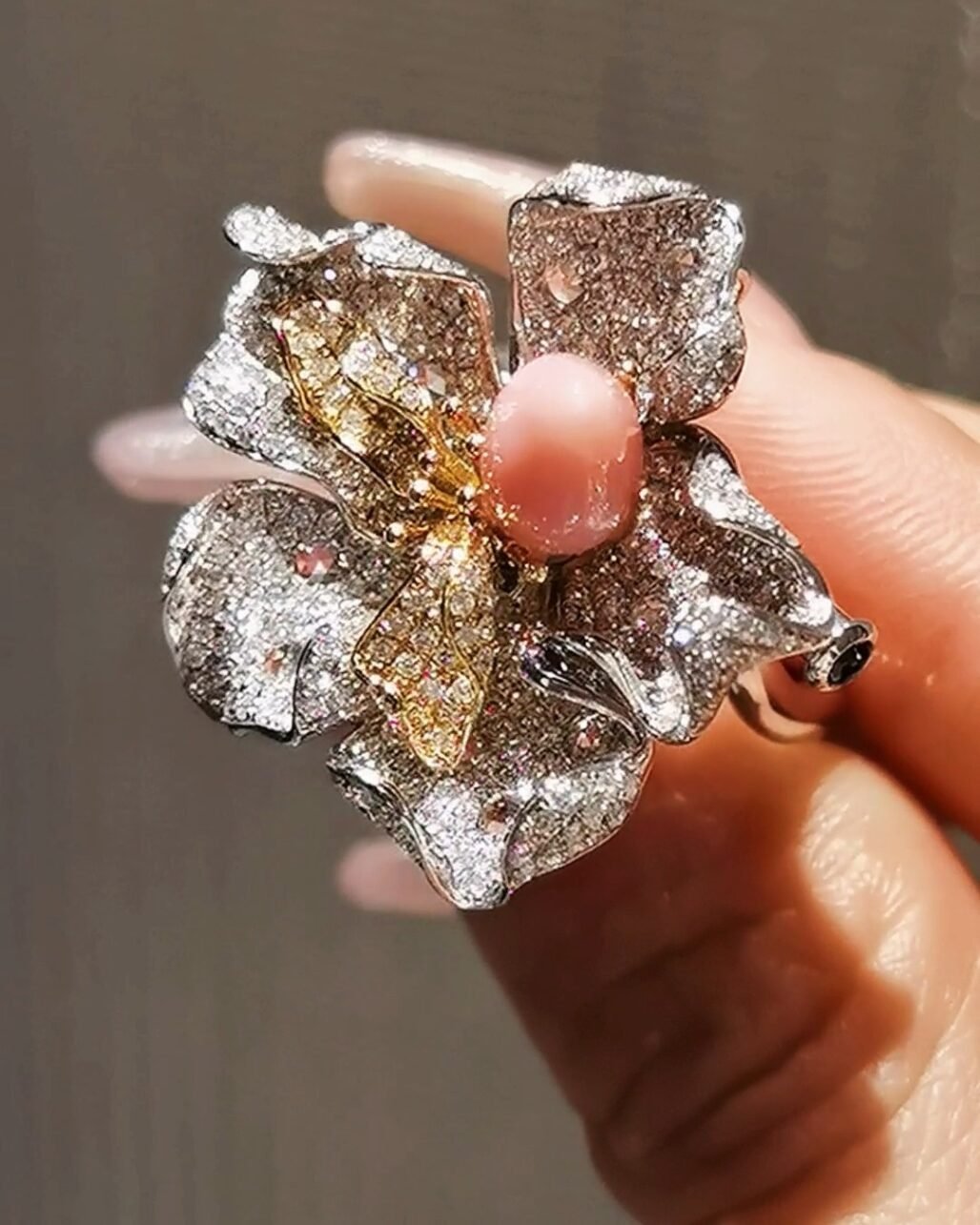 Conch Pearl Flower Ring - Hand-Carved Wax Rare Pink Flame