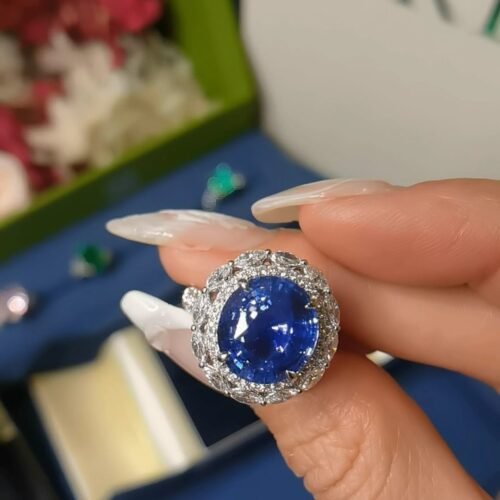 Cornflower Blue Sapphire Ring - 7.07ct Unheated Sri Lankan Vivid Fire