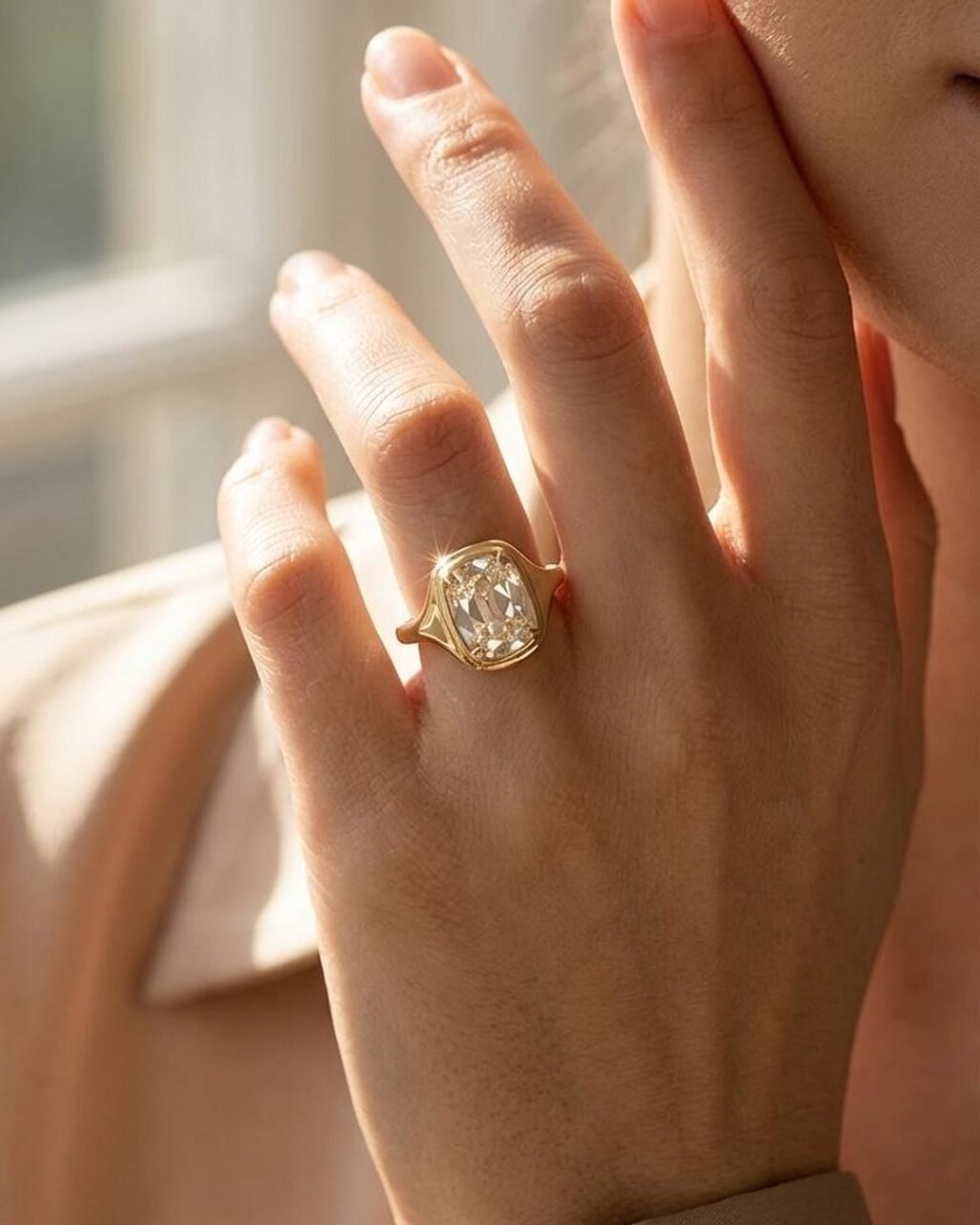 Crushed Ice Radiant Ring - 2ct Square Cushion 18K Gold Vermeil