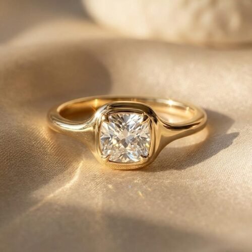 Cushion Moissanite Elegant Ring - 1ct Classic Soft Square 18K Gold Vermeil