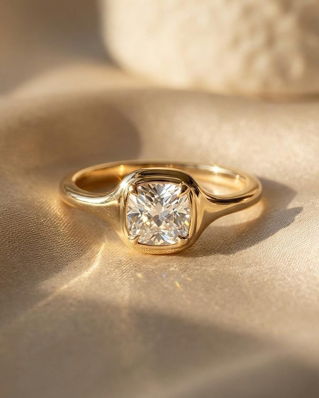 Cushion Moissanite Elegant Ring - 1ct Classic Soft Square 18K Gold Vermeil