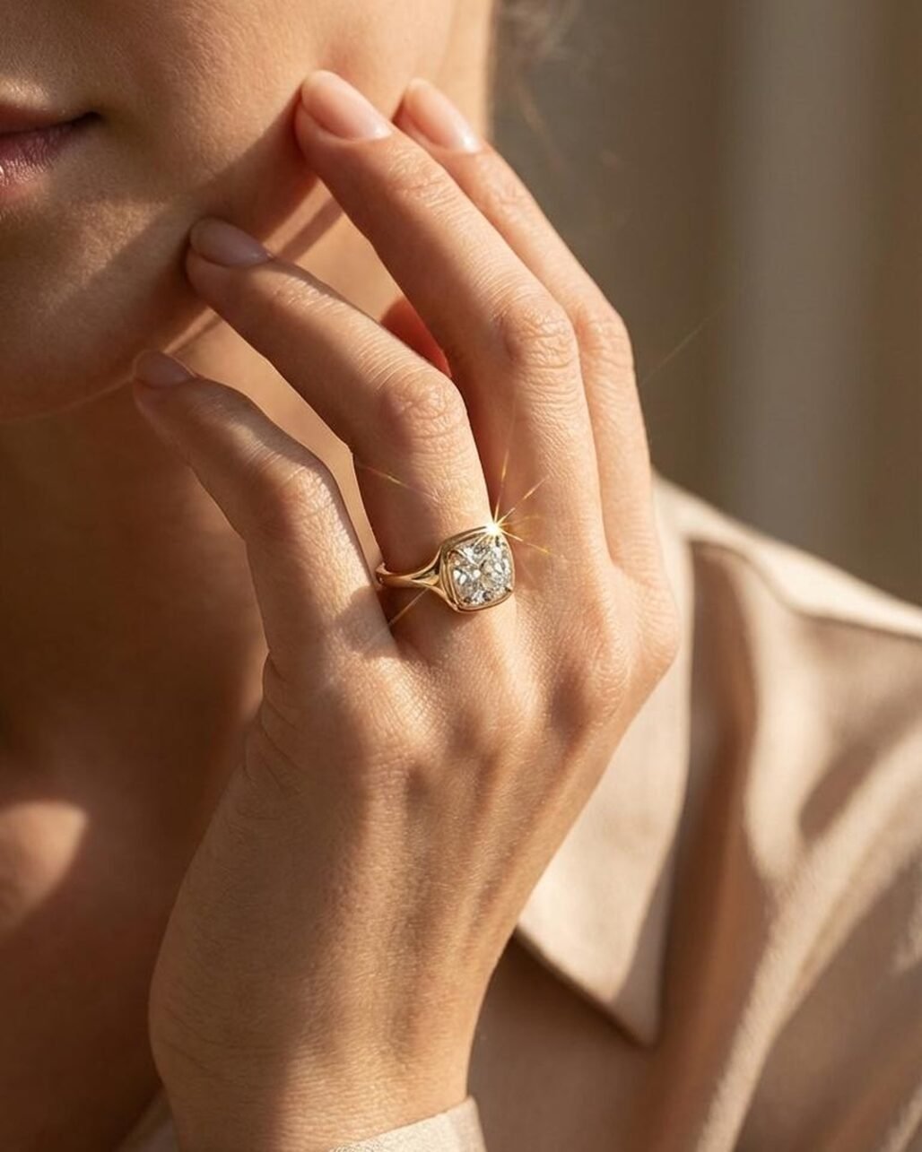 Cushion Moissanite Elegant Ring - 1ct Classic Soft Square 18K Gold Vermeil