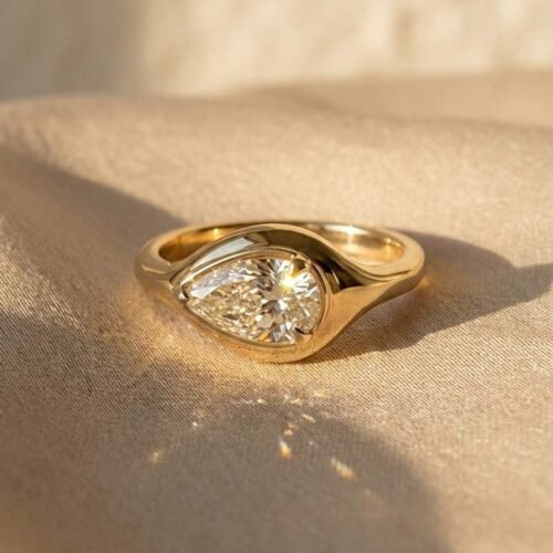 East West Pear Ring - 2ct Horizontal Moissanite 18K Gold Vermeil