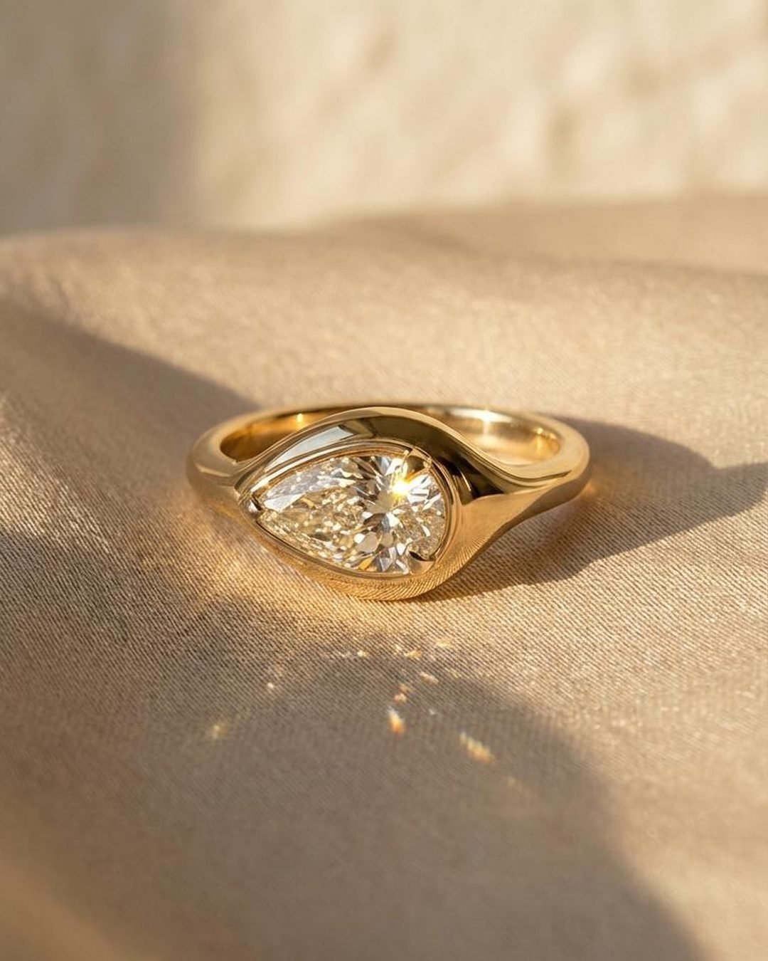 East West Pear Ring - 2ct Horizontal Moissanite 18K Gold Vermeil