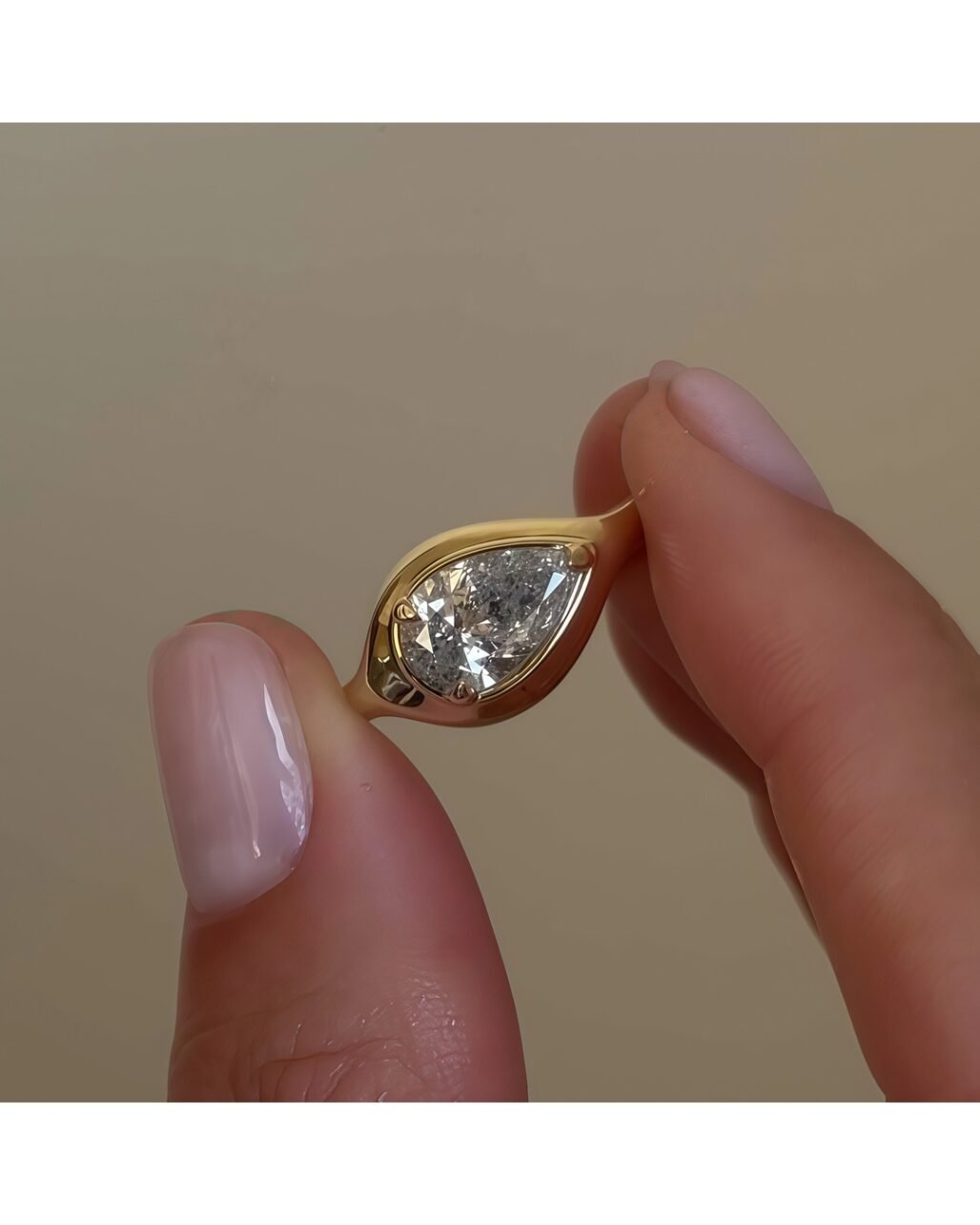 East West Pear Ring - 2ct Horizontal Moissanite 18K Gold Vermeil